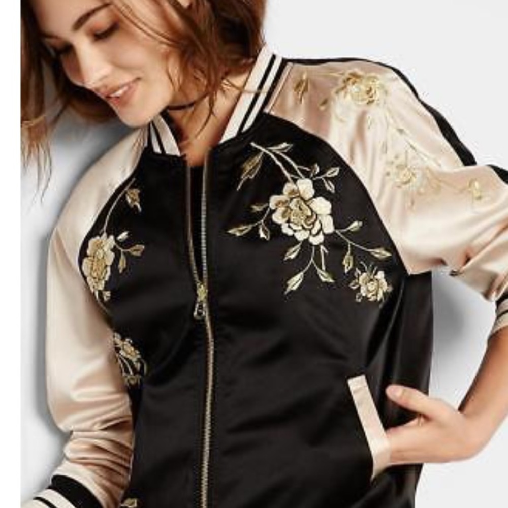 Express Embroidered Satin Tiger Bomber Jacket